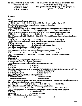Đề kiểm tra học kỳ I năm học 2013 - 2014 môn Hoá học 10 (cơ bản)